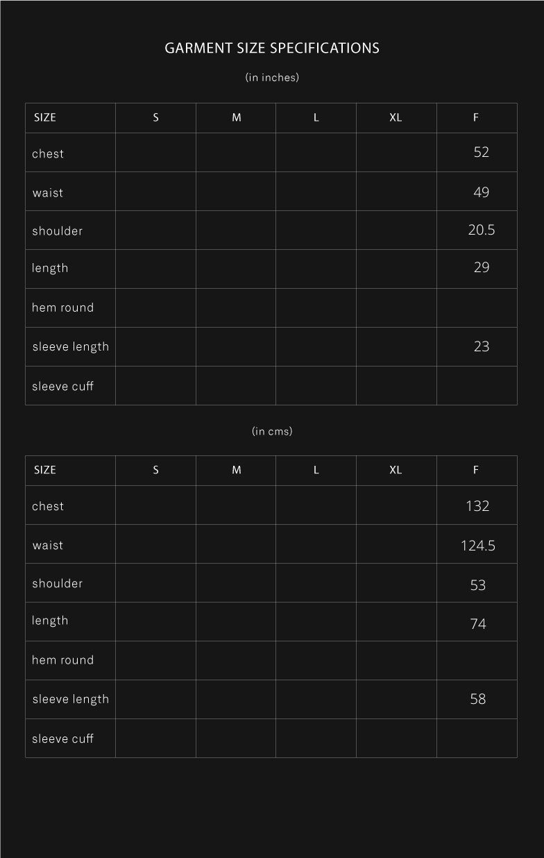 product size chart