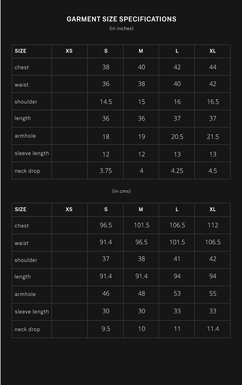 product size chart