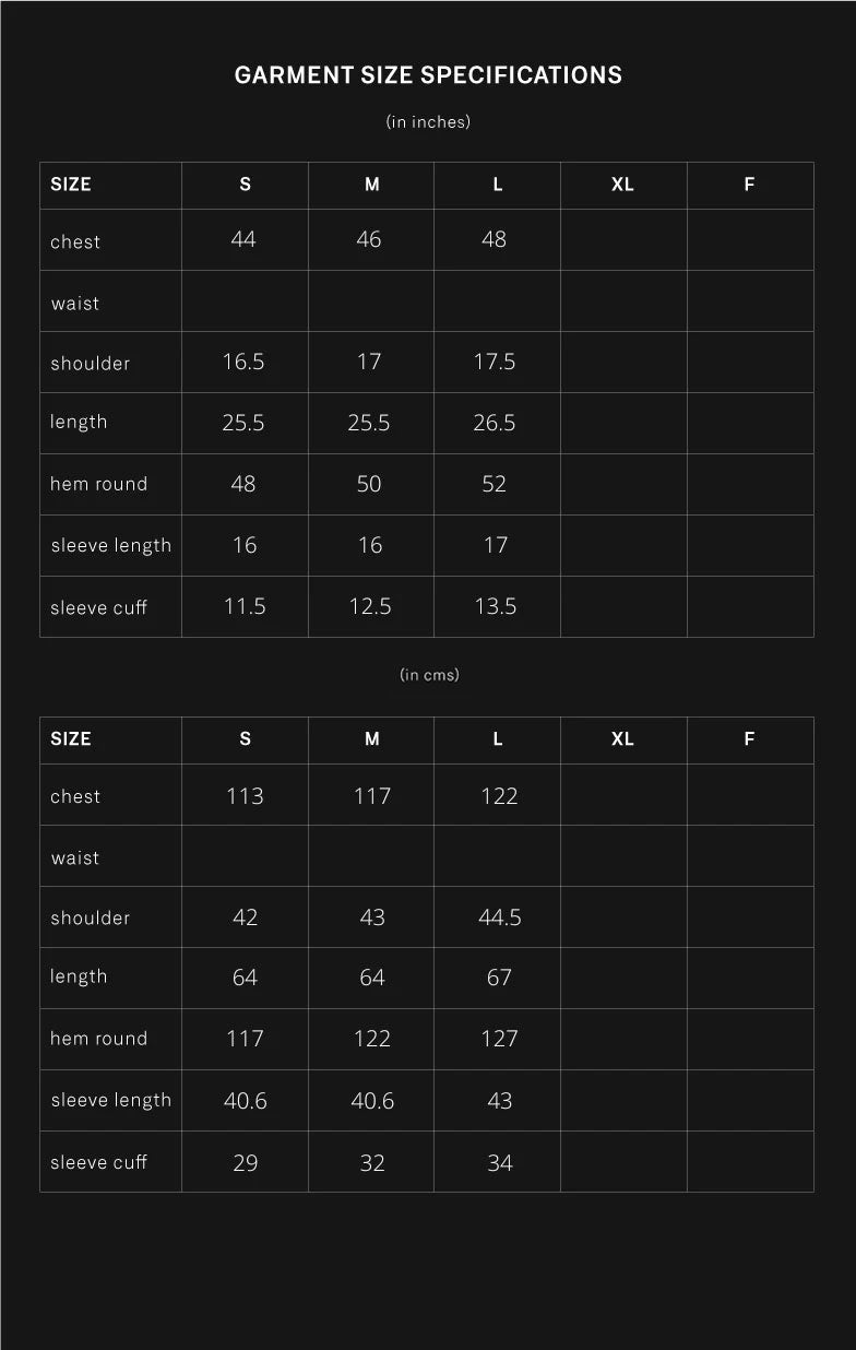 product size chart