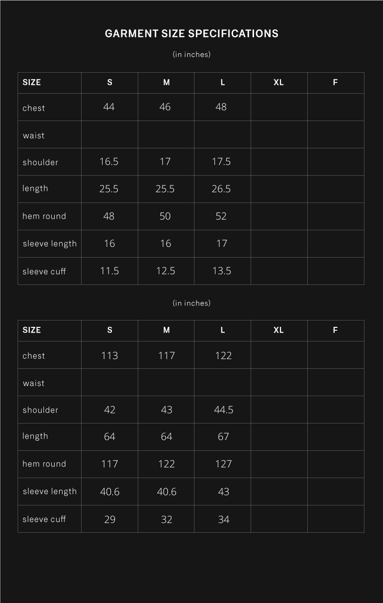 product size chart