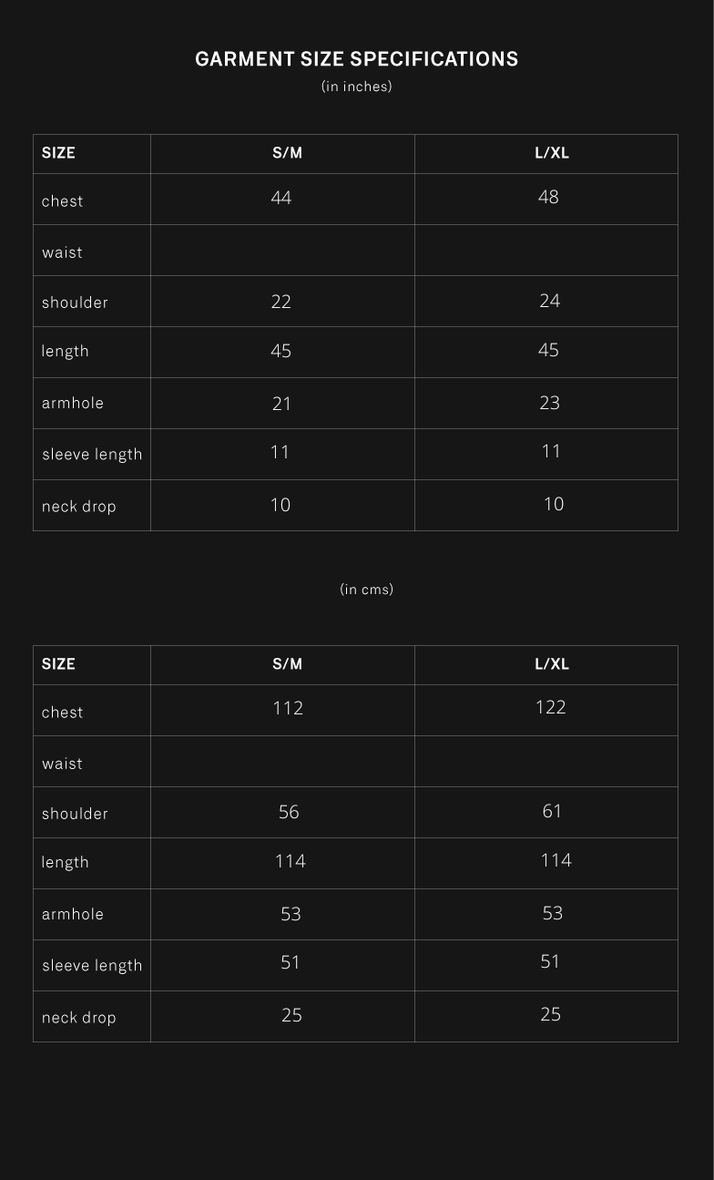 product size chart