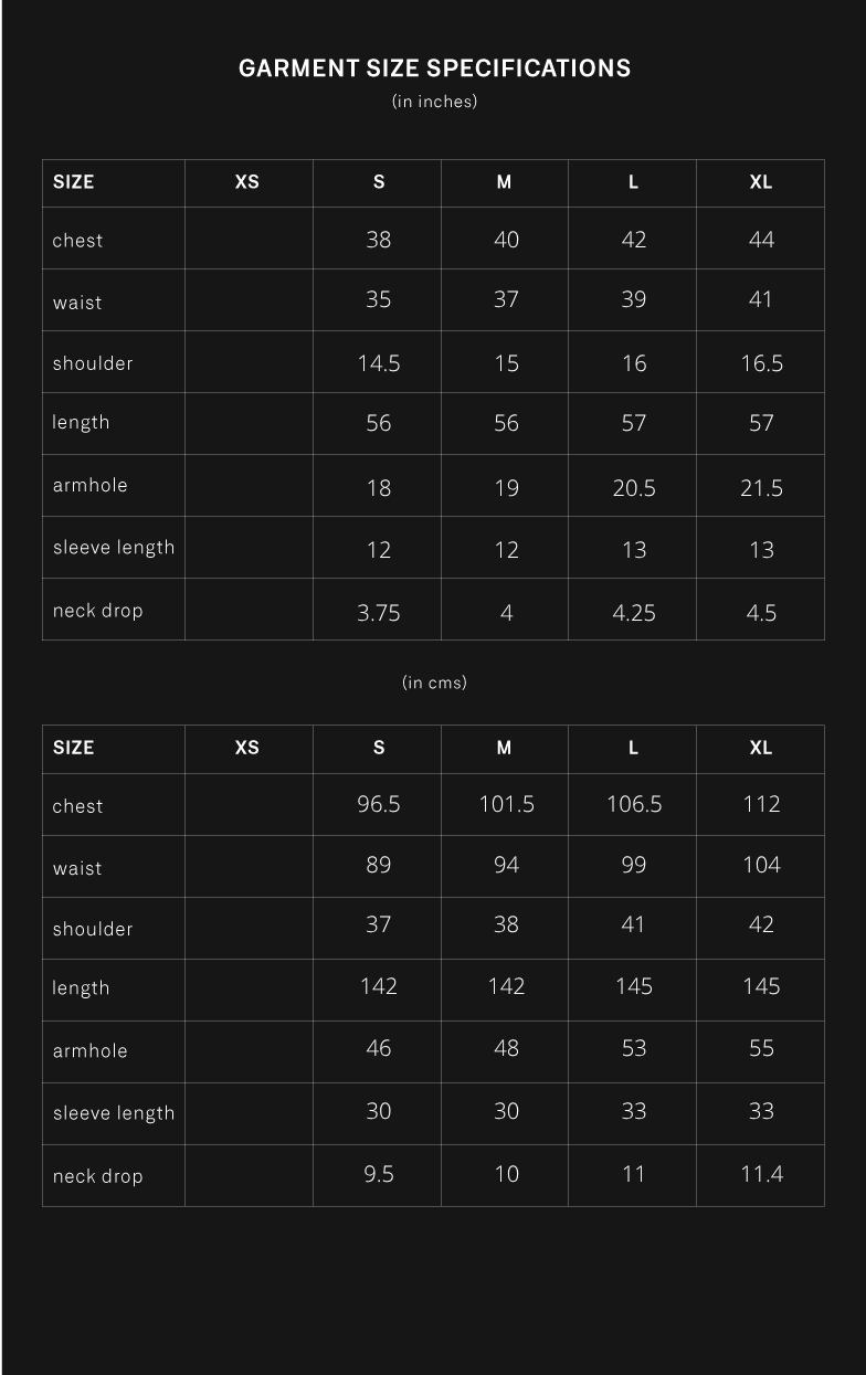 product size chart