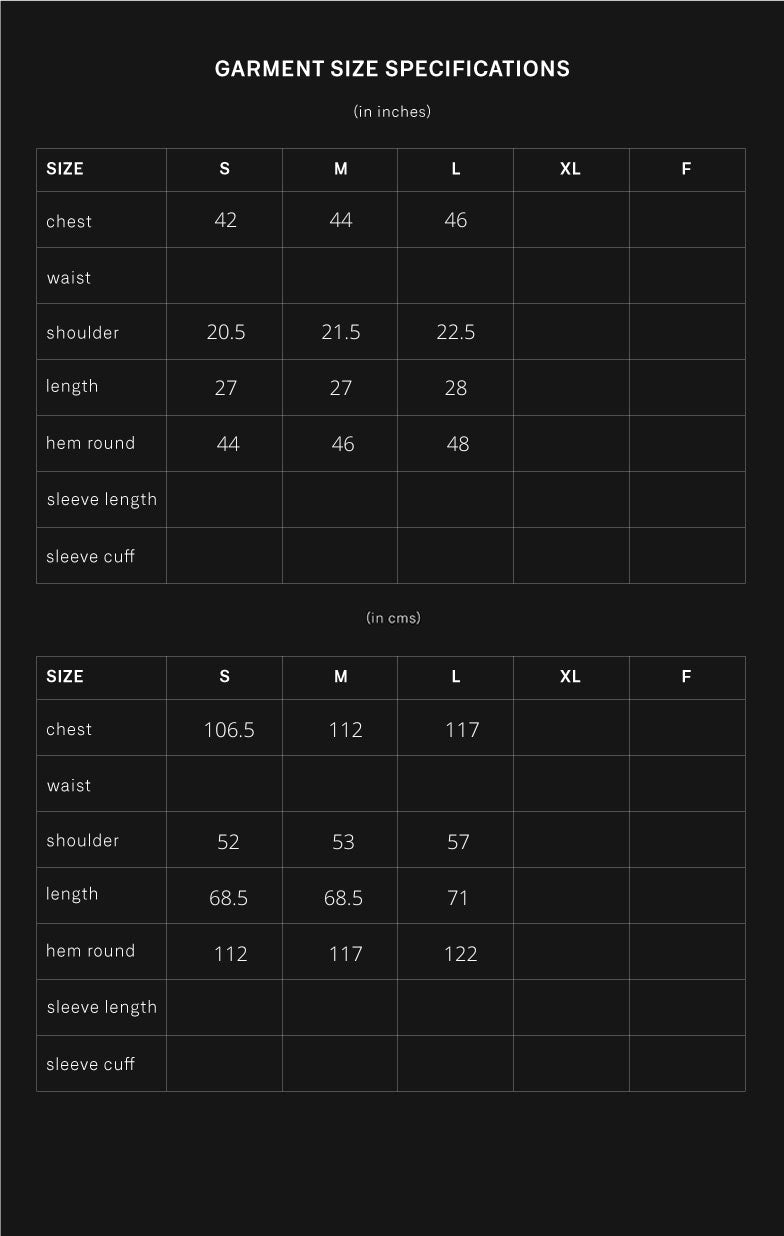 product size chart