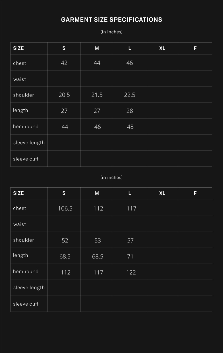product size chart