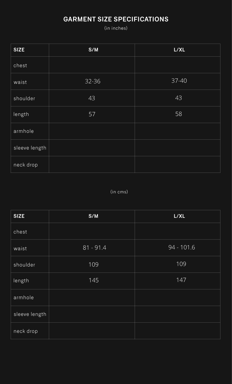 product size chart