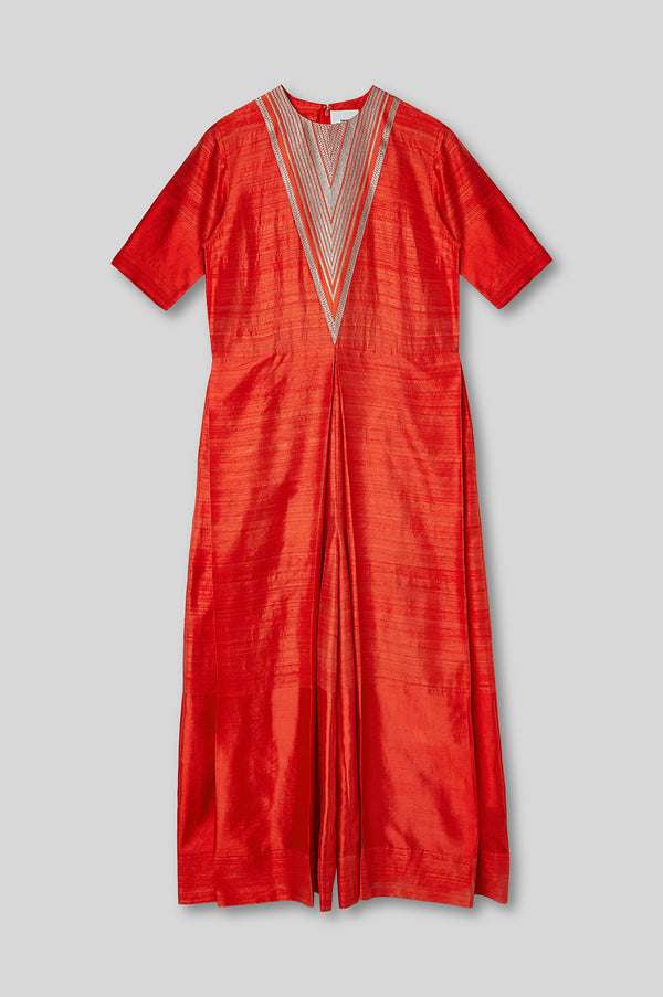 Handwoven Silk Jumpsuit with Brocade Detail