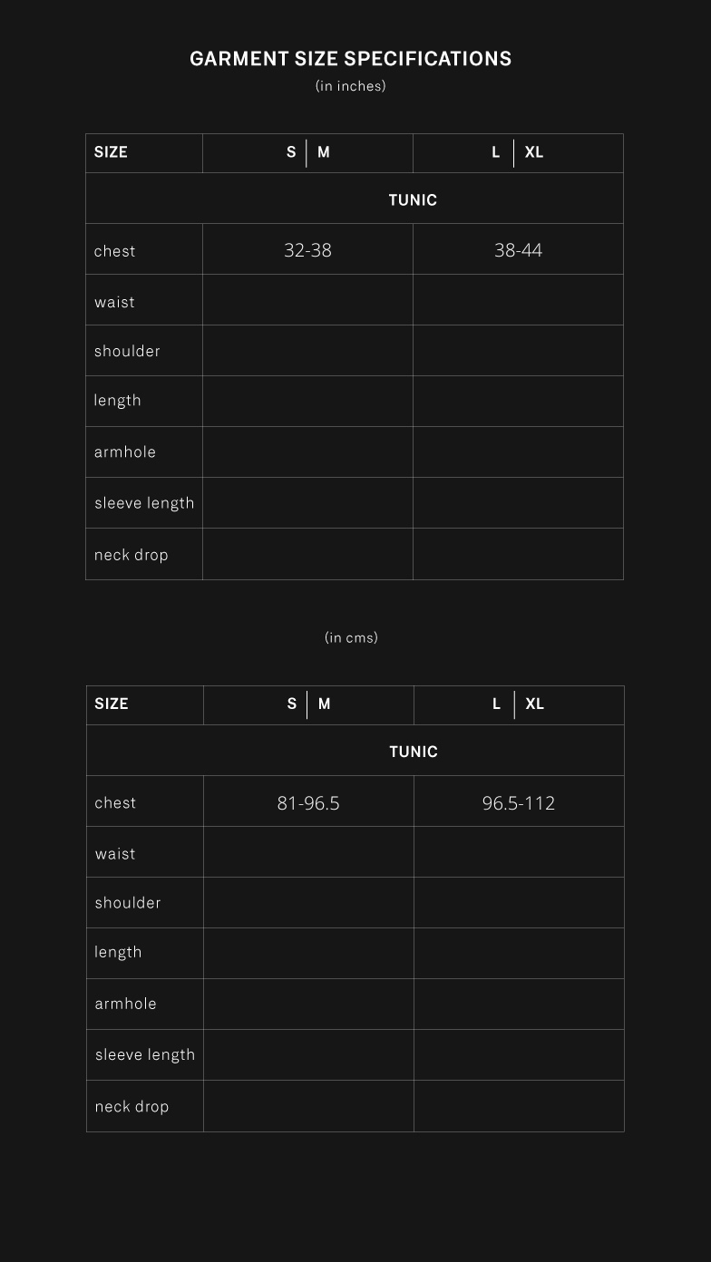 product size chart
