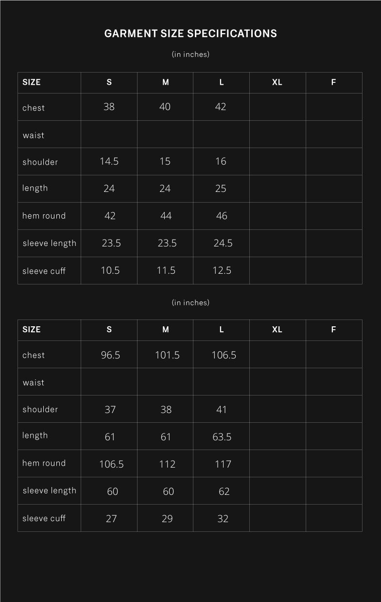 product size chart