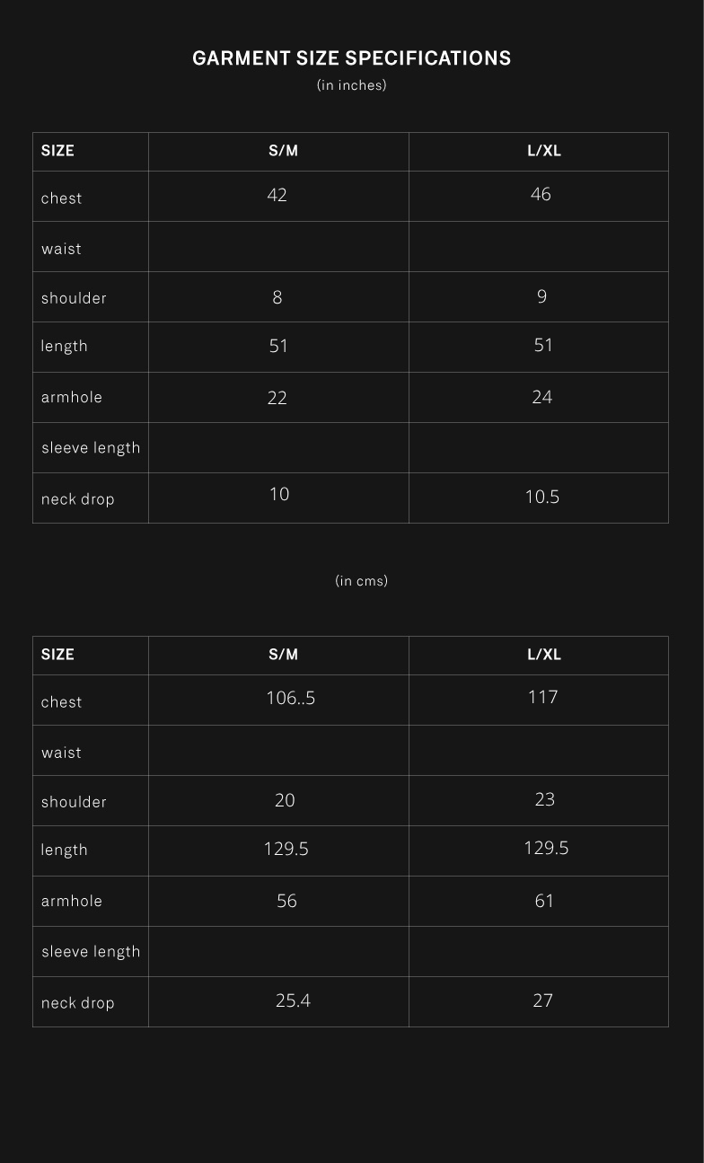 product size chart