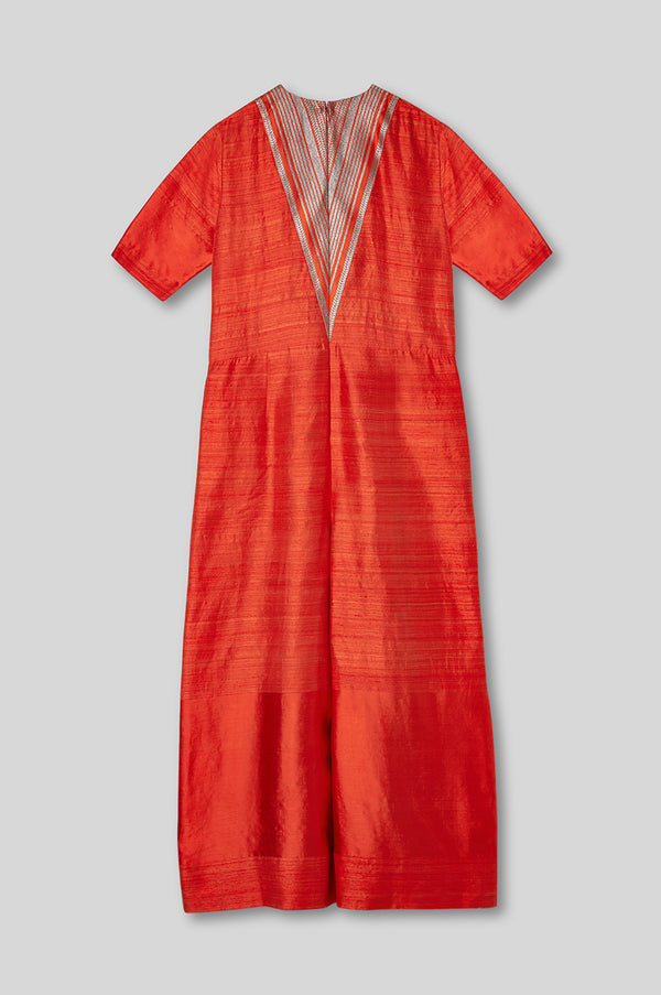 Handwoven Silk Jumpsuit with Brocade Detail