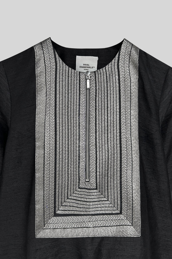 Handwoven Silk Kurta Set With Brocade Detail