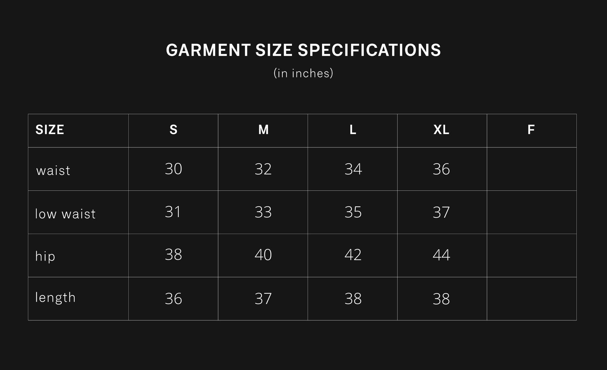 product size chart