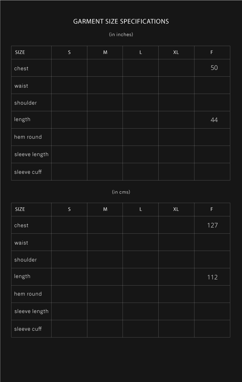 product size chart
