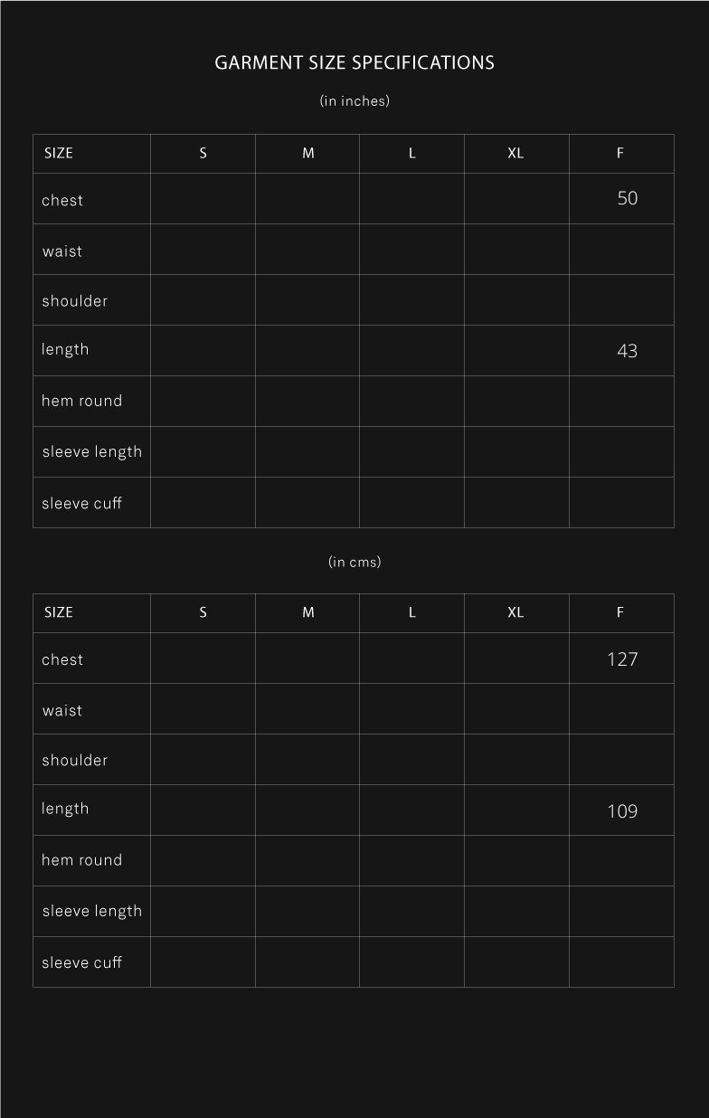 product size chart
