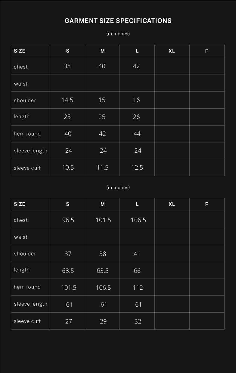 product size chart