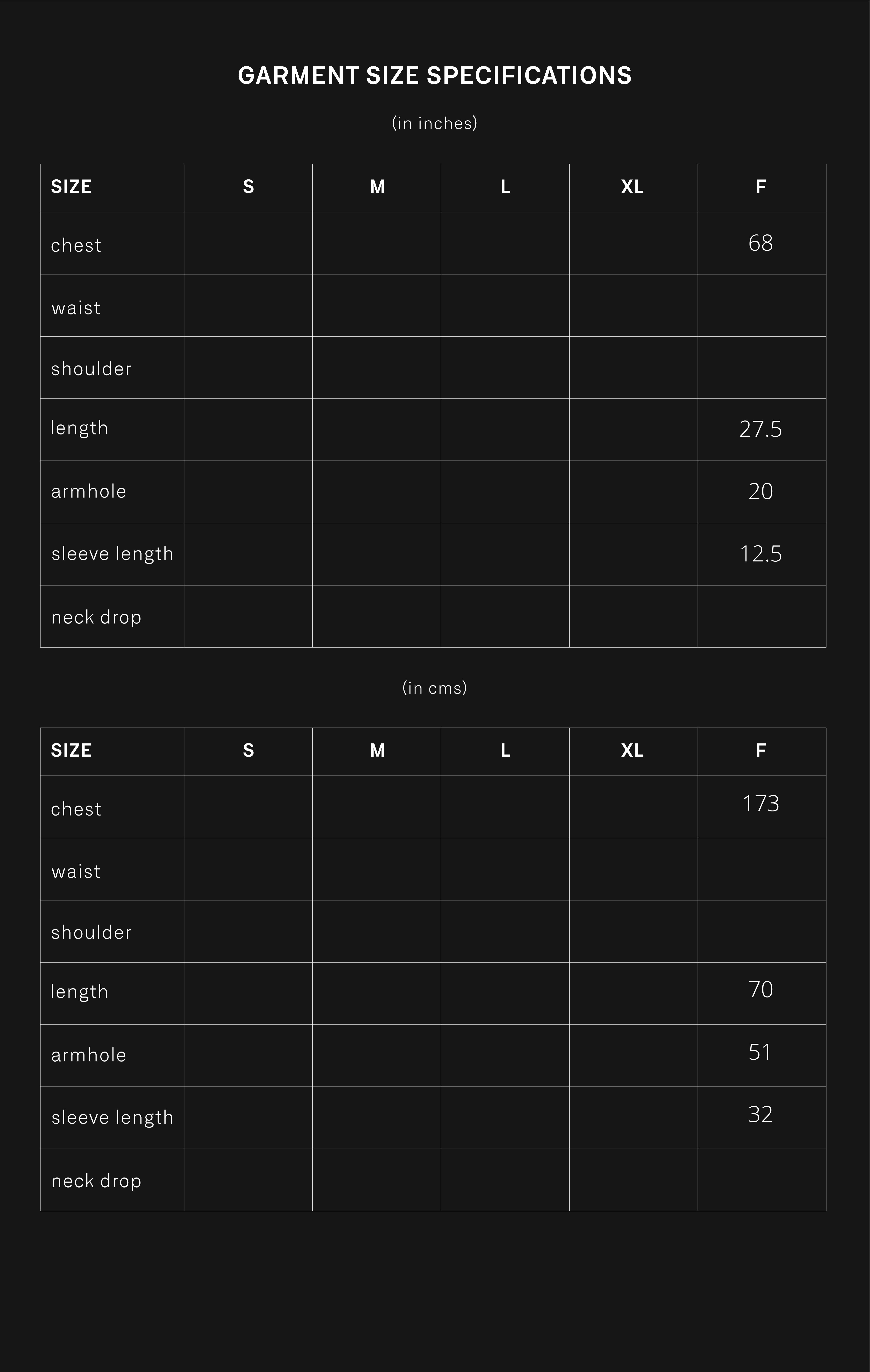 product size chart