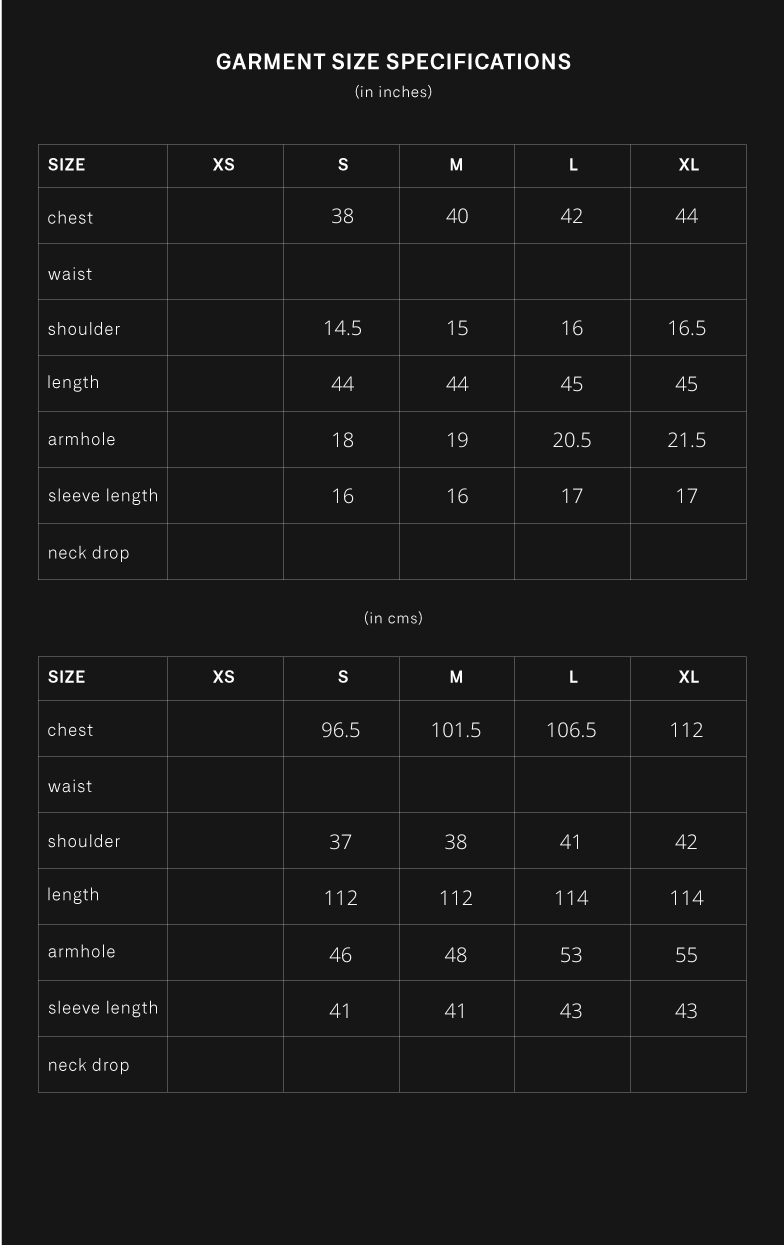 product size chart