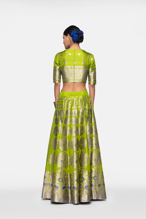 Handwoven Silk Engineered Brocade Lehenga