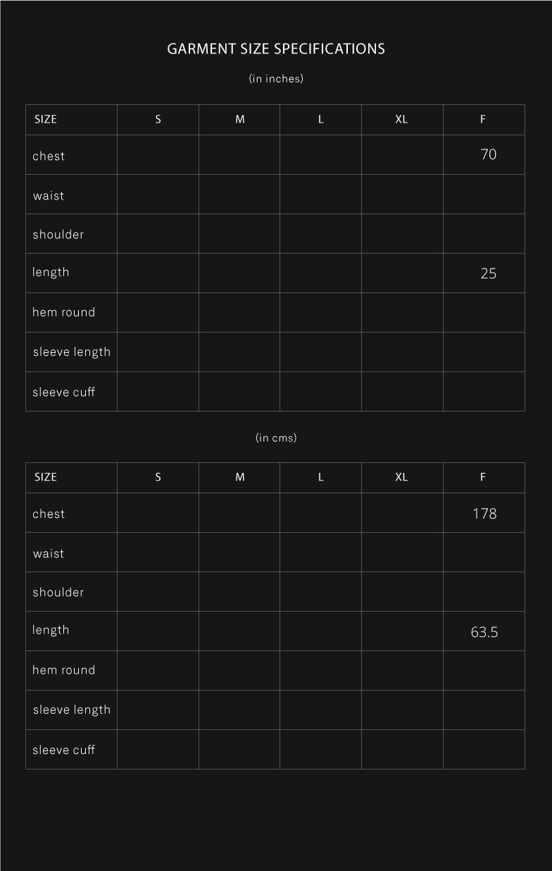 product size chart