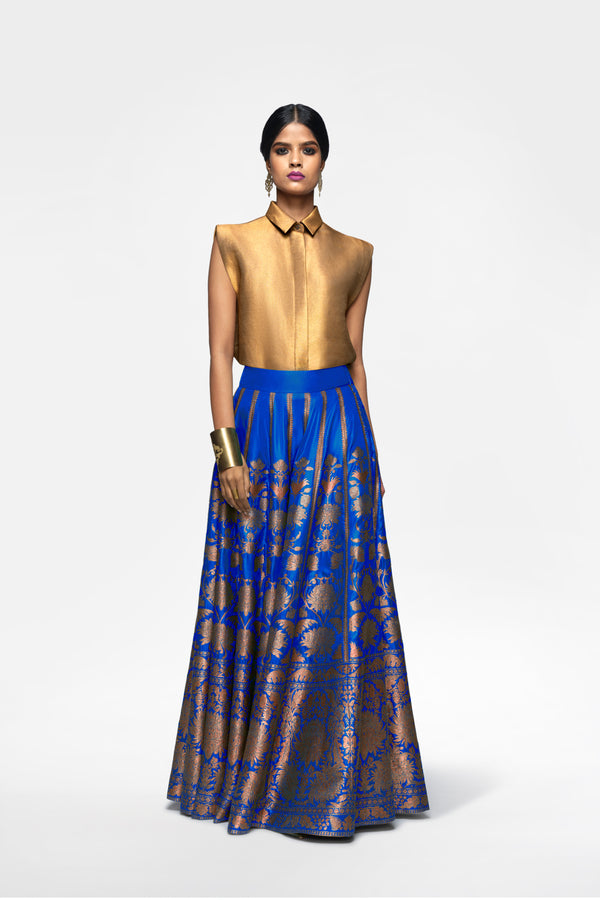 Buy Payal Khandwala Blue Handwoven Brocade Silk Lehenga Online | Aza  Fashions