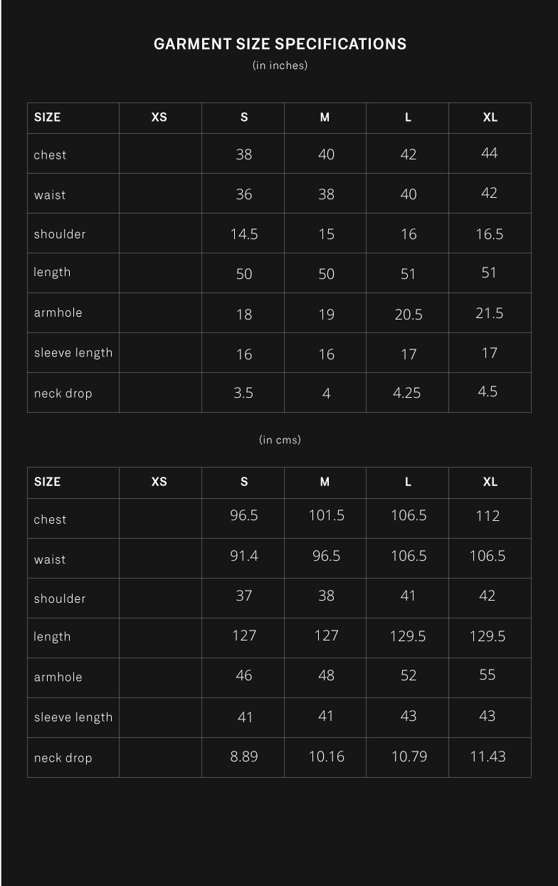 product size chart