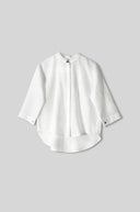An ivory linen shirt featuring a mandarin collar and a high-low hemline – PAYAL KHANDWALA