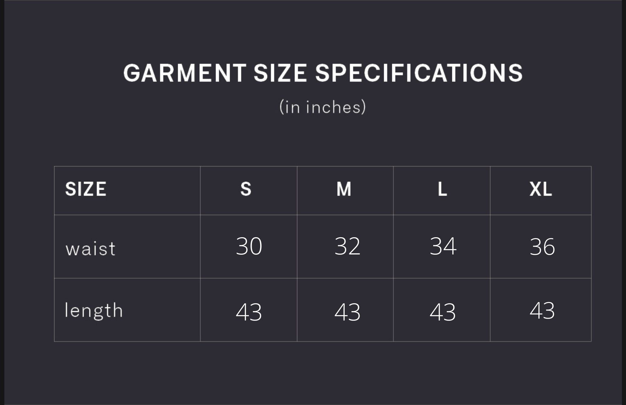 product size chart