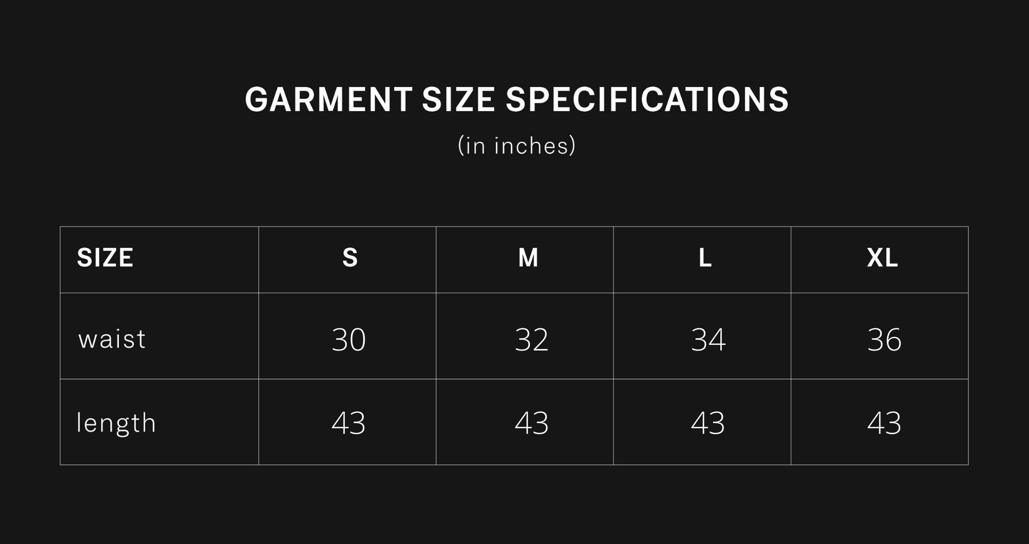 product size chart