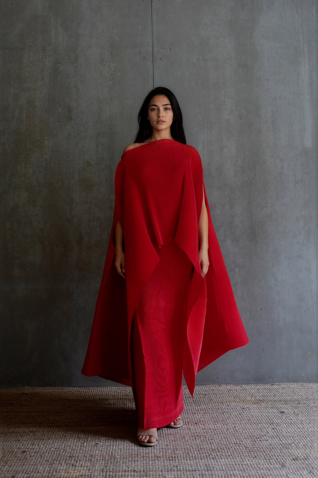 Pleated Long Poncho