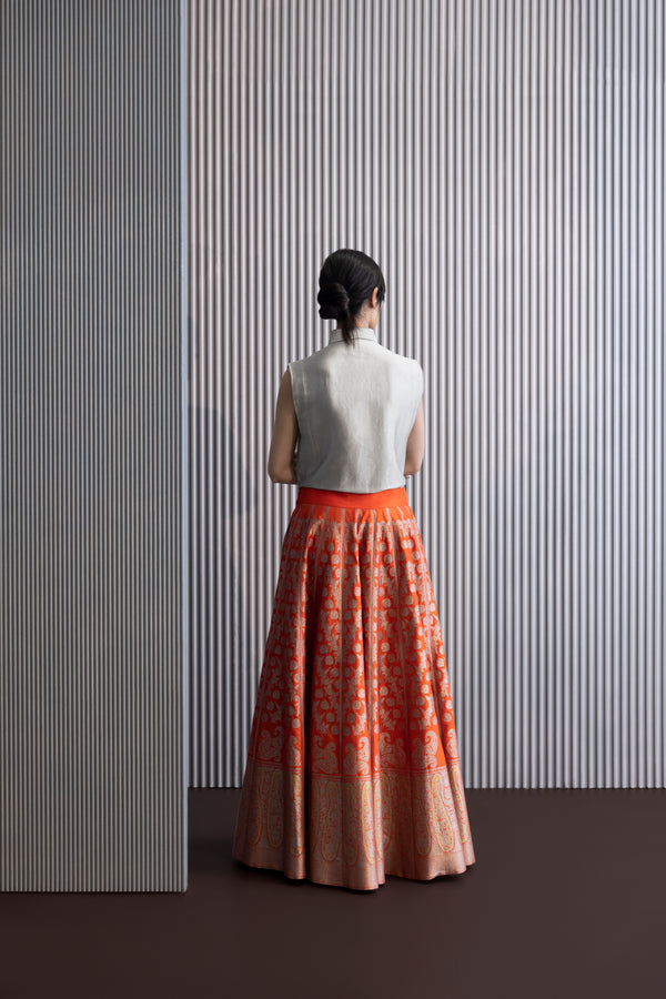 Handwoven Silk Engineered Brocade Lehenga