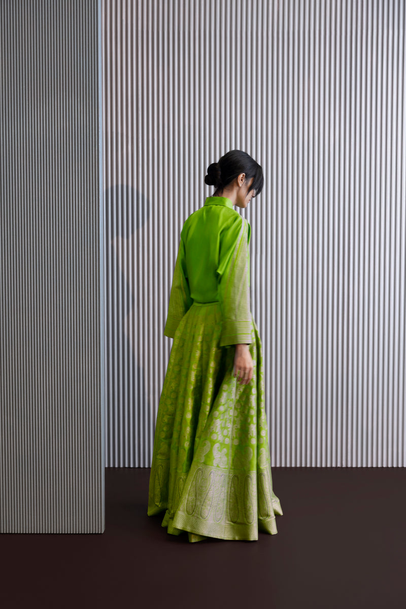 Handwoven Silk Engineered Brocade Lehenga