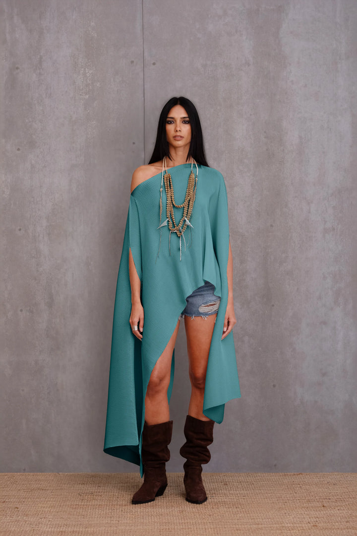 Pleated Long Poncho