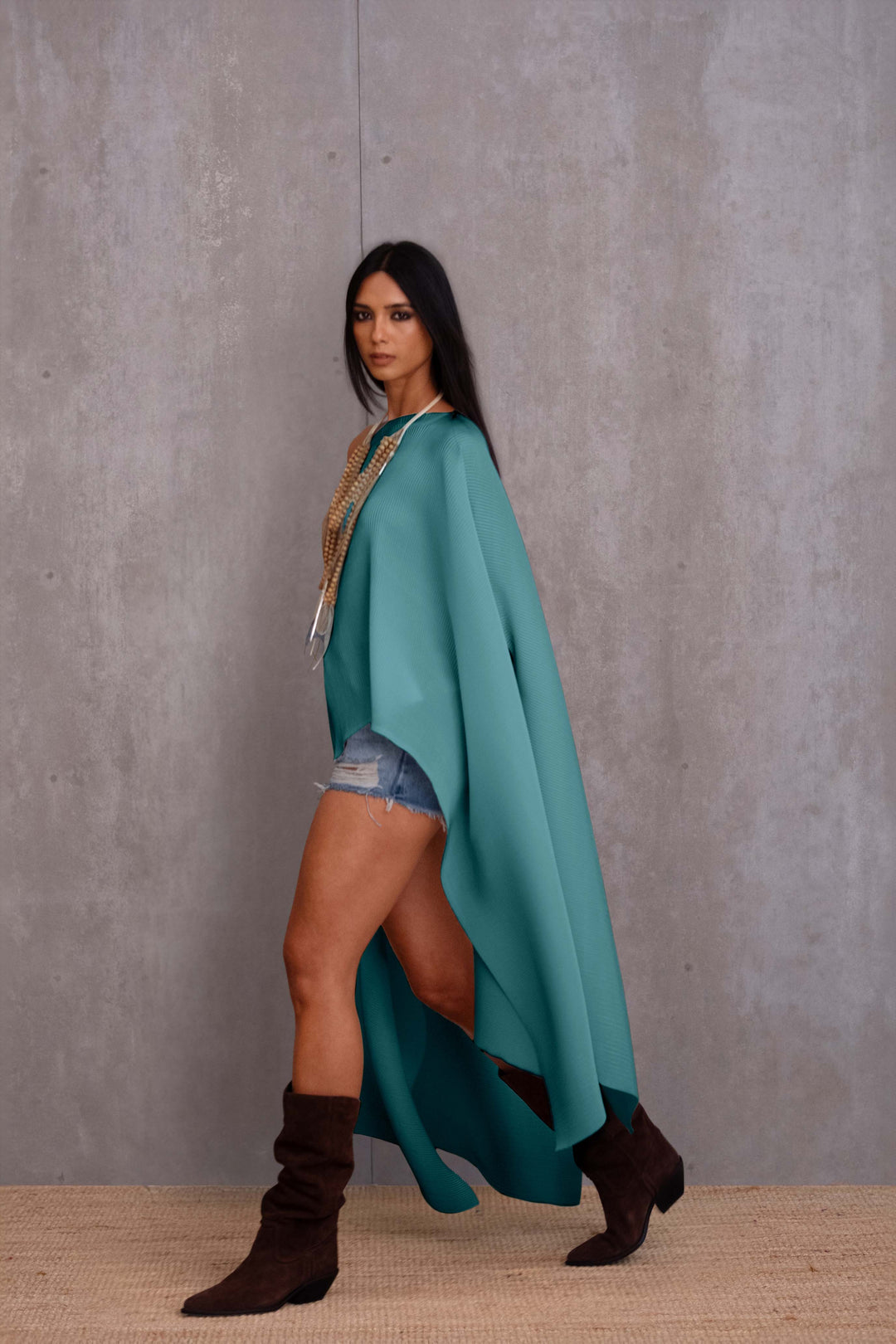 Pleated Long Poncho