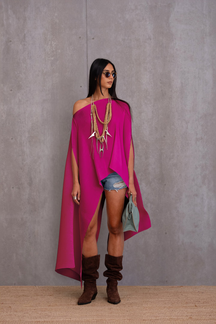 Pleated Long Poncho