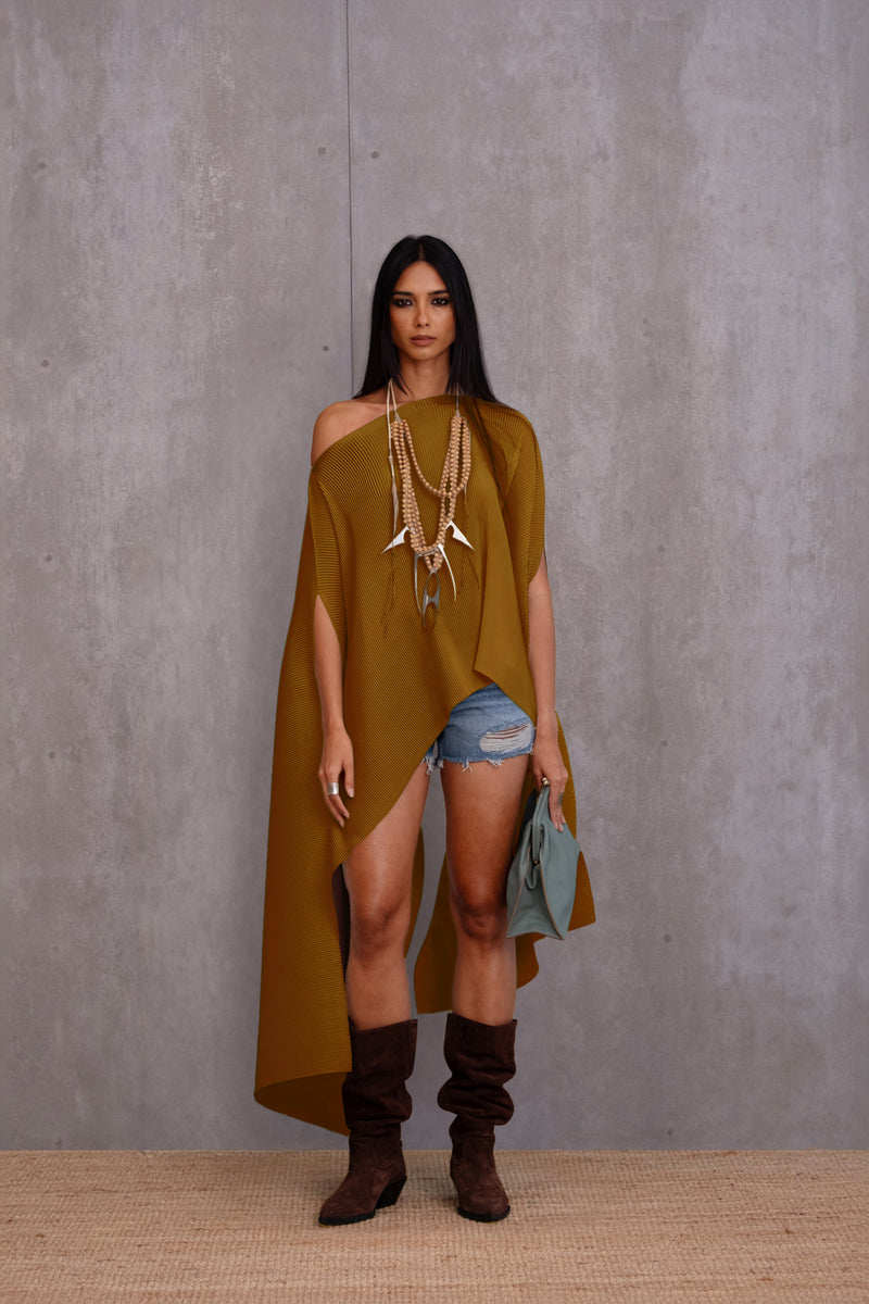 Pleated Long Poncho