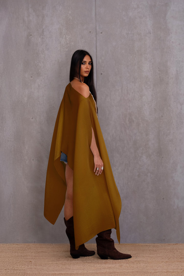Pleated Long Poncho