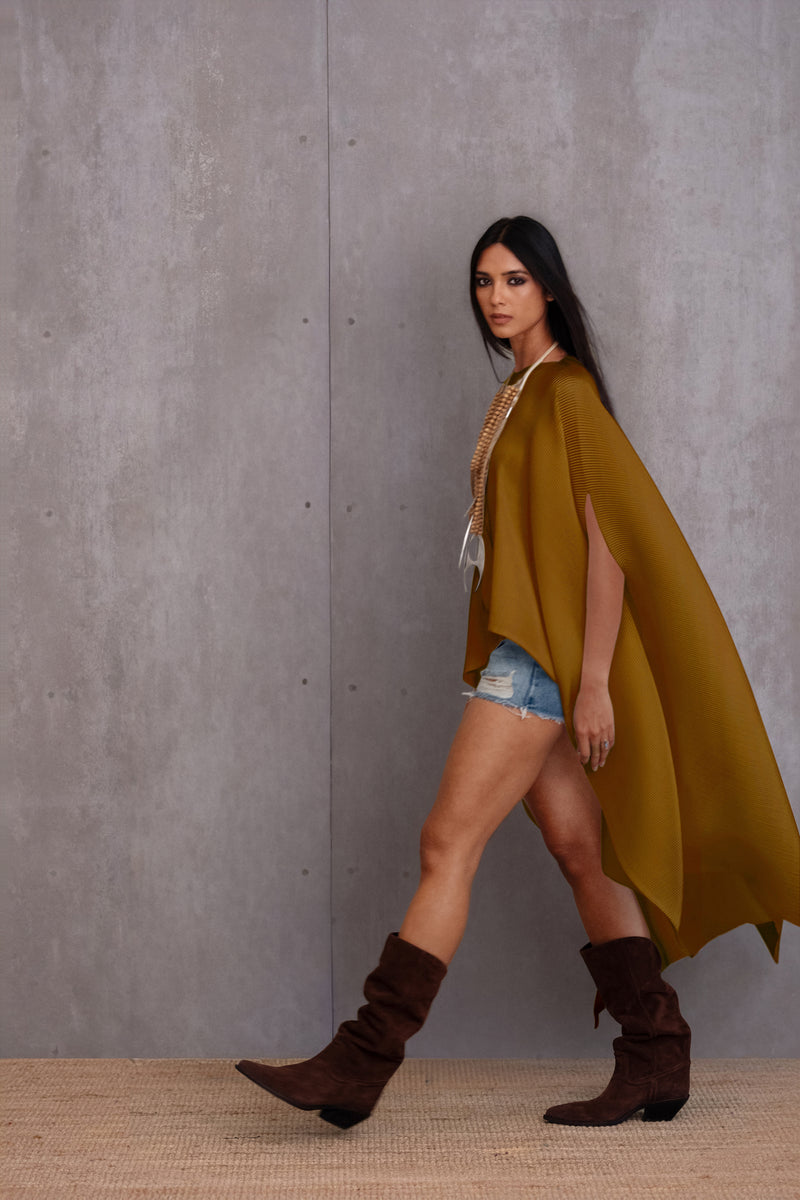 Pleated Long Poncho