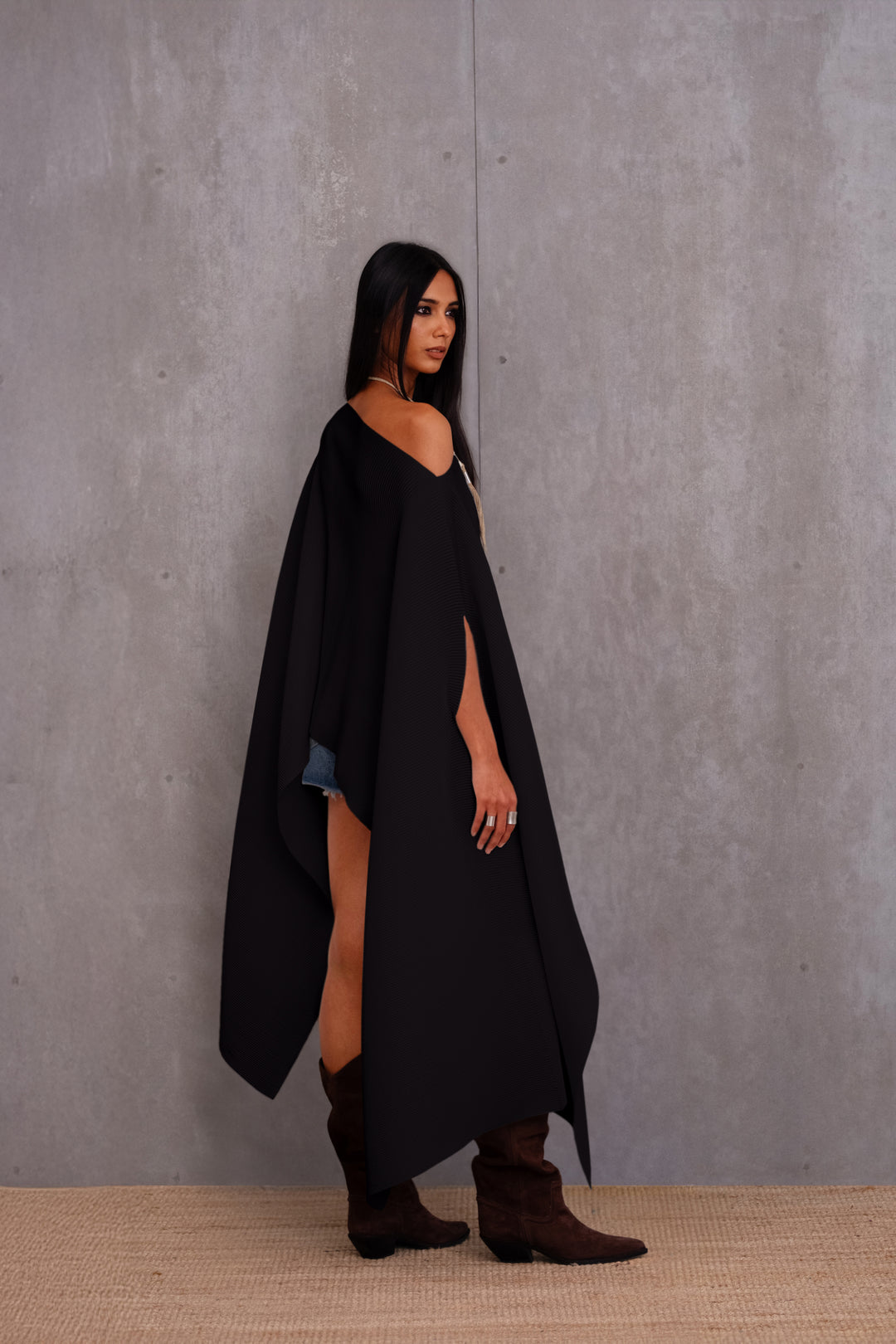 Pleated Long Poncho