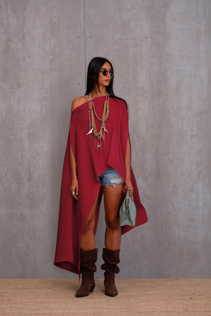 Pleated Long Poncho