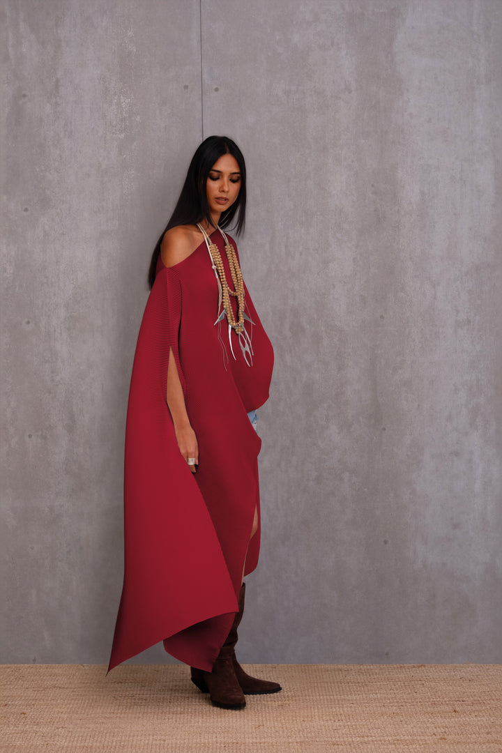 Pleated Long Poncho