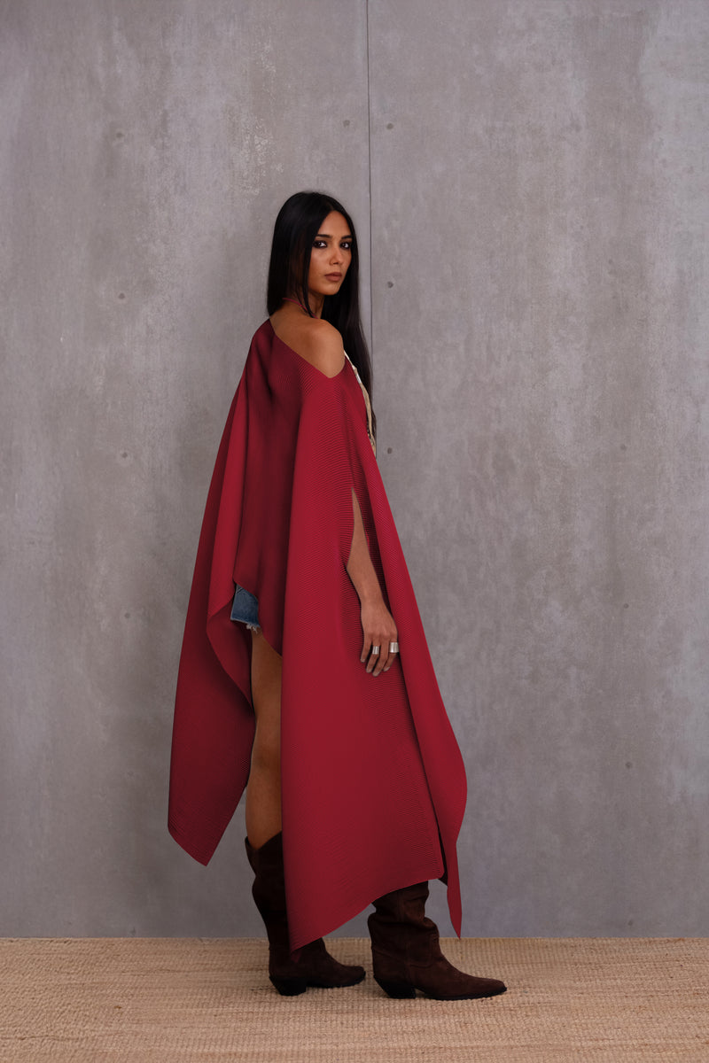 Pleated Long Poncho