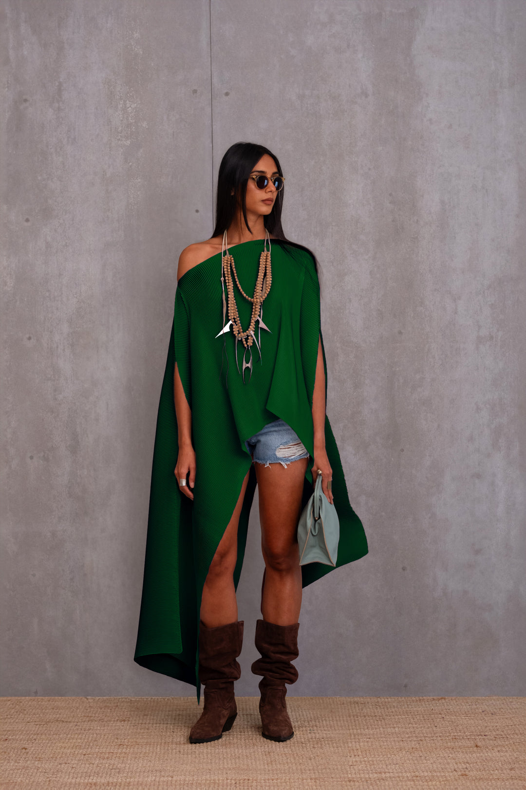 Pleated Long Poncho