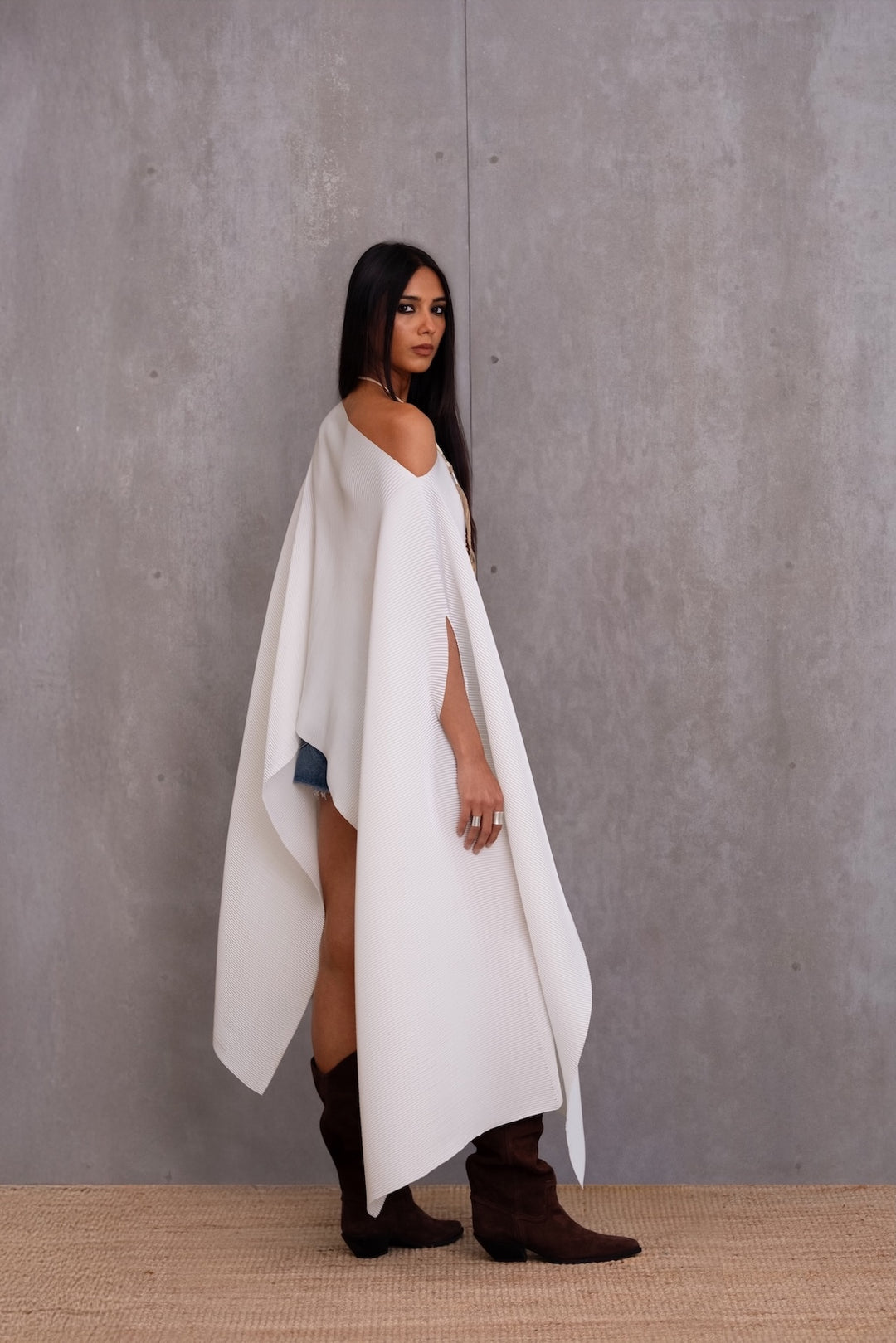 Pleated Long Poncho