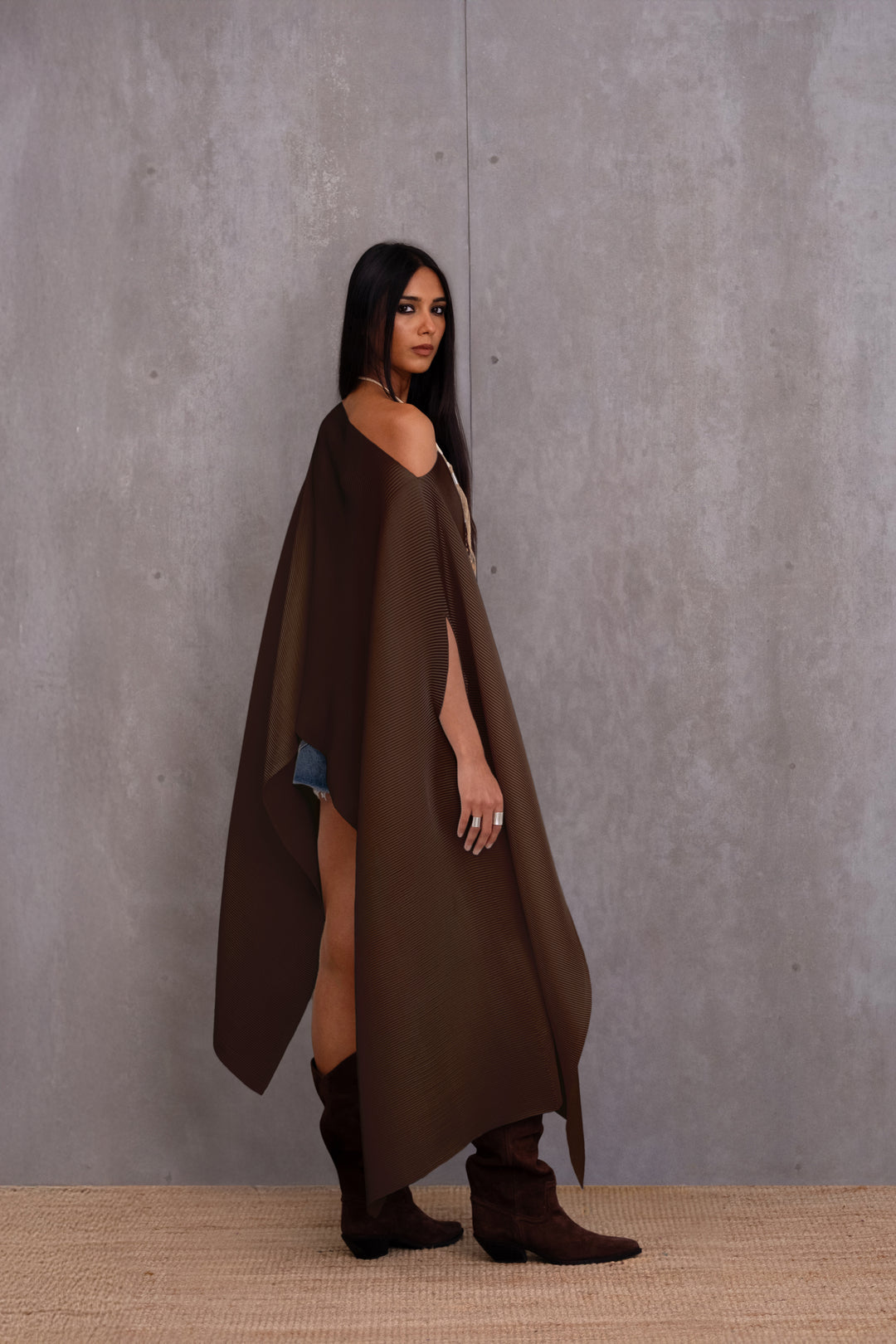 Pleated Long Poncho