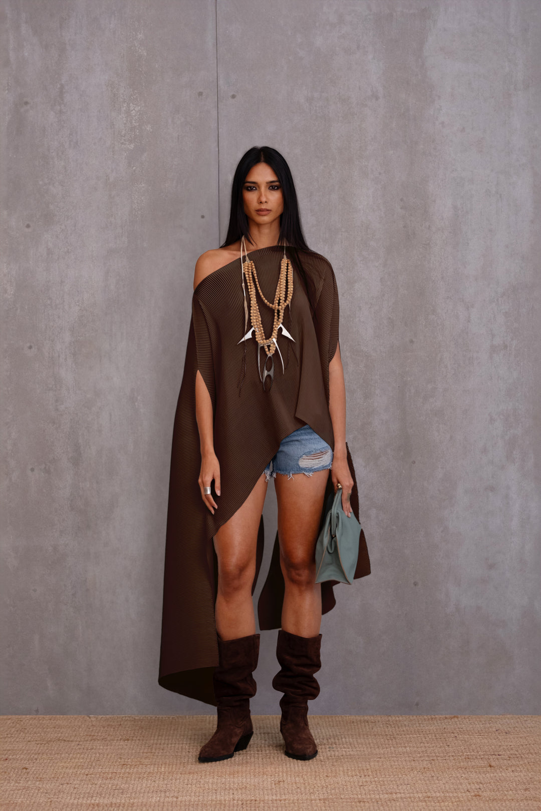 Pleated Long Poncho
