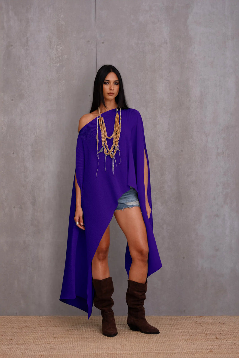 Pleated Long Poncho