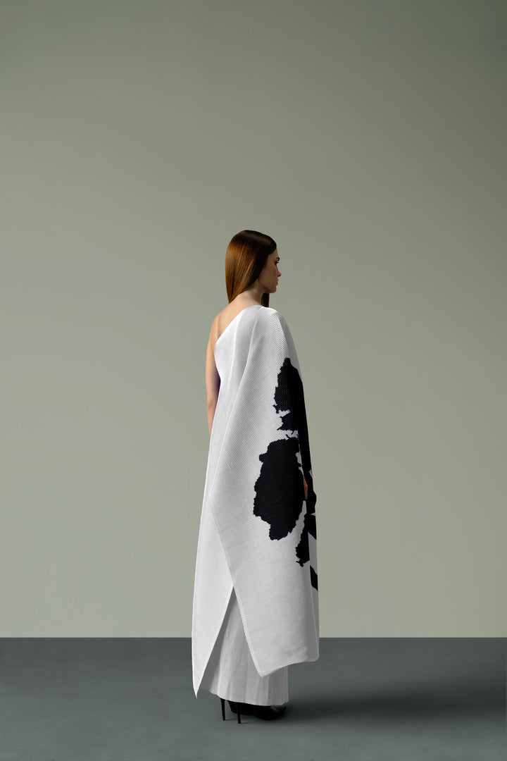 Pleated One-Shoulder Poncho