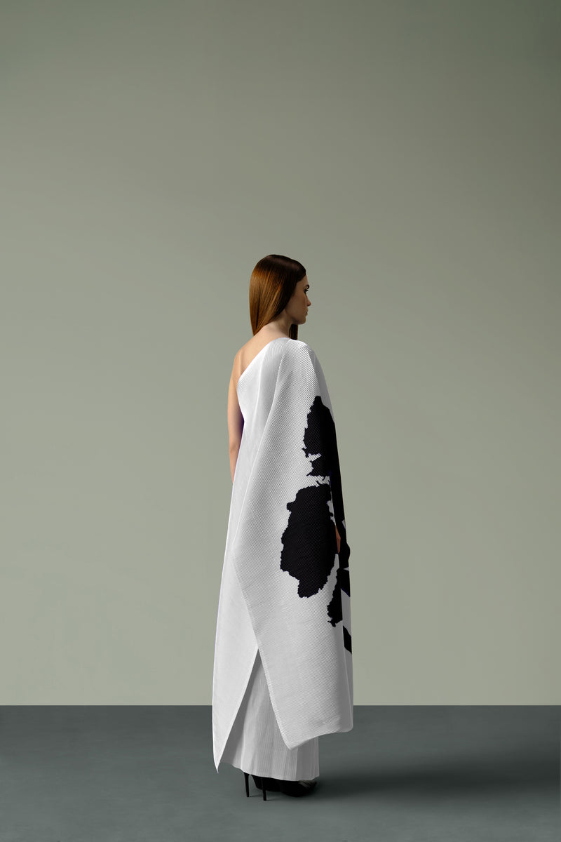 Pleated One-Shoulder Poncho