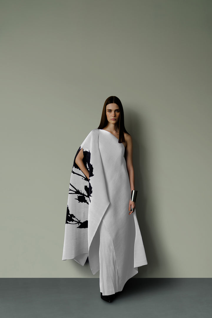 Pleated One-Shoulder Poncho