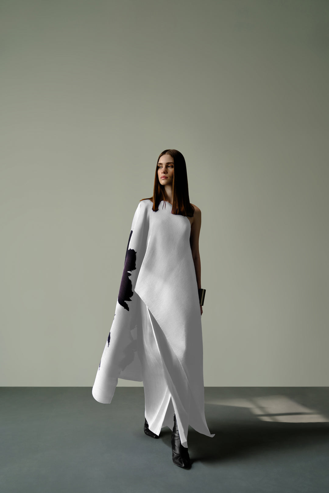 Pleated One-Shoulder Poncho